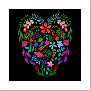 PRETTY COLORFUL FLORALS HEART Posters and Art